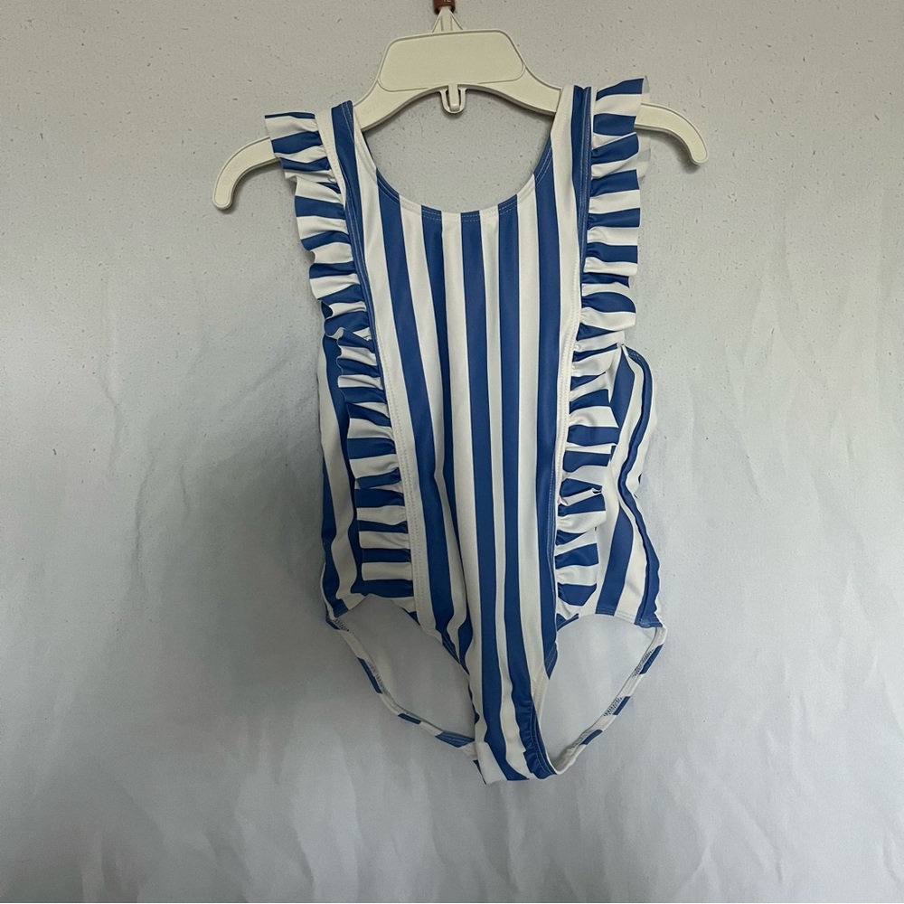 Carter's Blue and White Swimsuit with Ruffles 4t